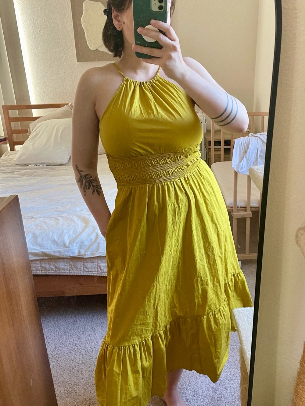 A New Day Women’s Mustard Halter Smocked Waist Midi Dress